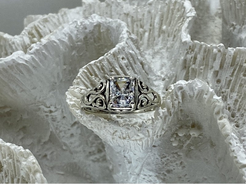 925 Sterling Silver White CZ Openwork Ring Size 9.5