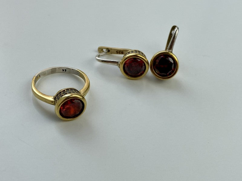 925 Sterling Silver Gold Plated Garnet & CZ Jewelry Set Turkey