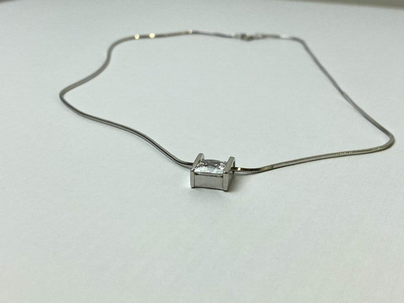 925 Sterling Silver CZ Chain With Pendant Italy