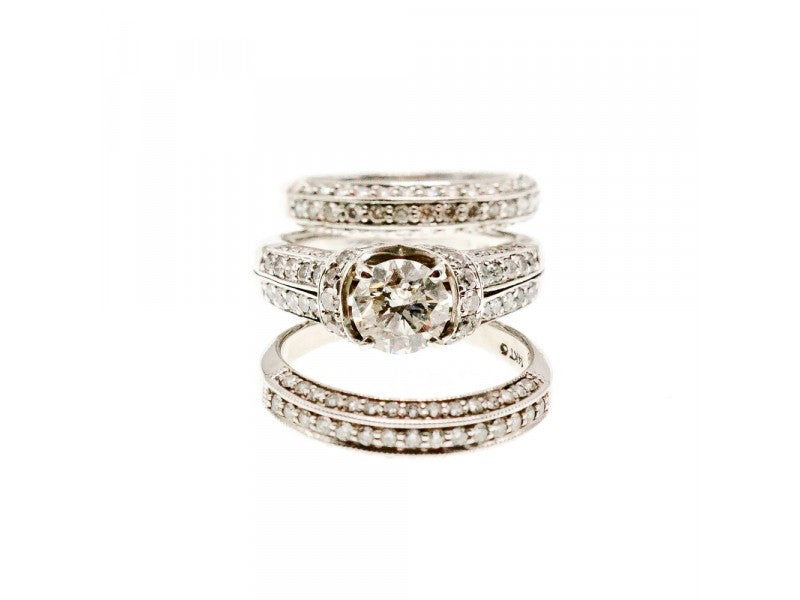 14K White Gold Diamonds Exclusive Triple Ring Size 7.25