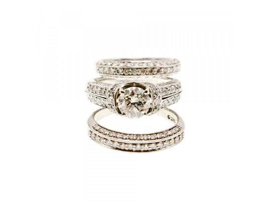14K White Gold Diamonds Exclusive Triple Ring Size 7.25