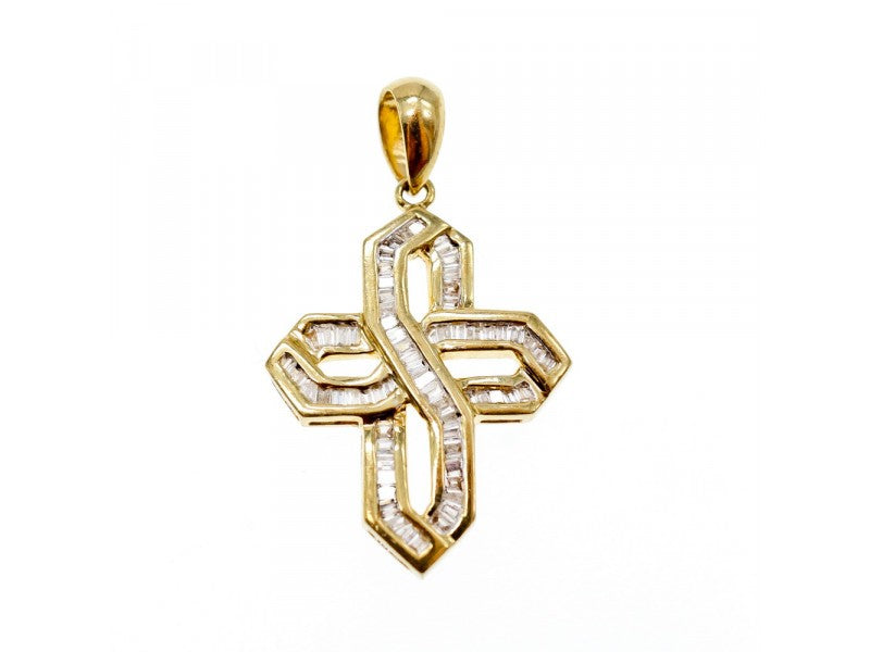 14K Yellow Gold White Sapphires Cross