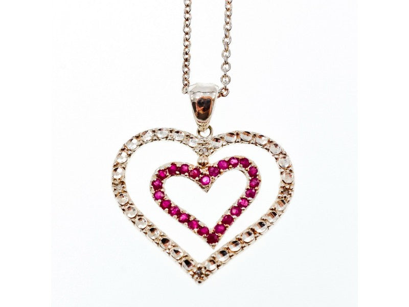 925 Sterling Silver Spinel "Hearts" Chain With Pendant