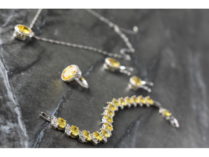 925 Sterling Silver Yellow CZ "Imitation Citrine" Set