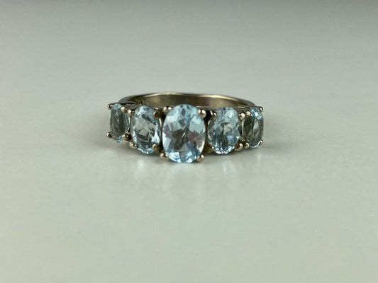 925 Sterling Silver Blue Spinel Ring Size 6.5