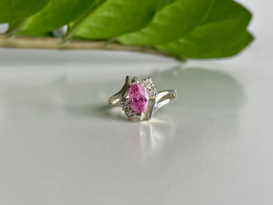 925 Sterling Silver Pink & White CZ Ring Size 7
