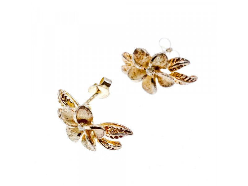 925 Sterling Silver Gold Plated CZ "Flowers" Earrings
