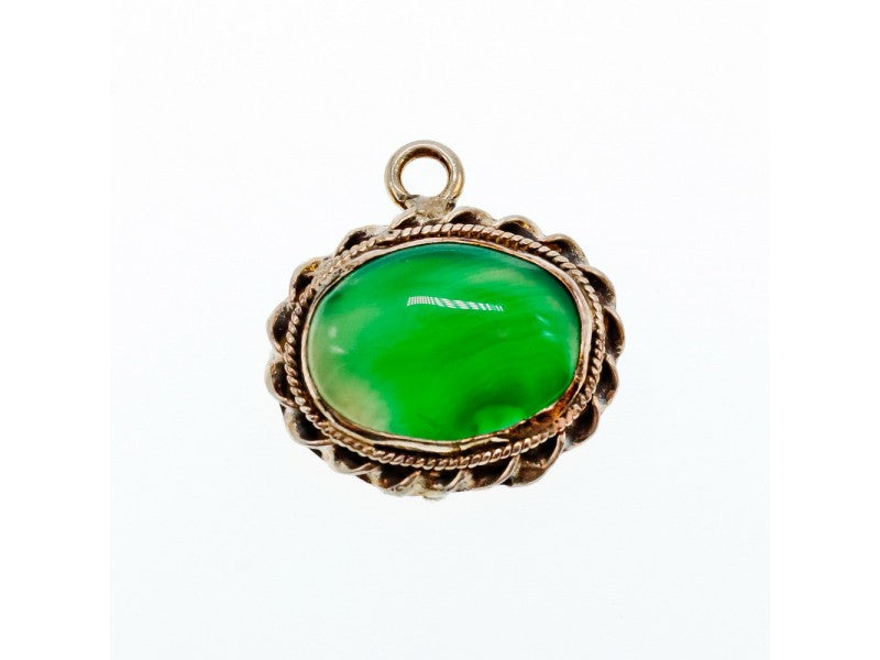 Vintage 925 Sterling Silver Green Agate Pendant