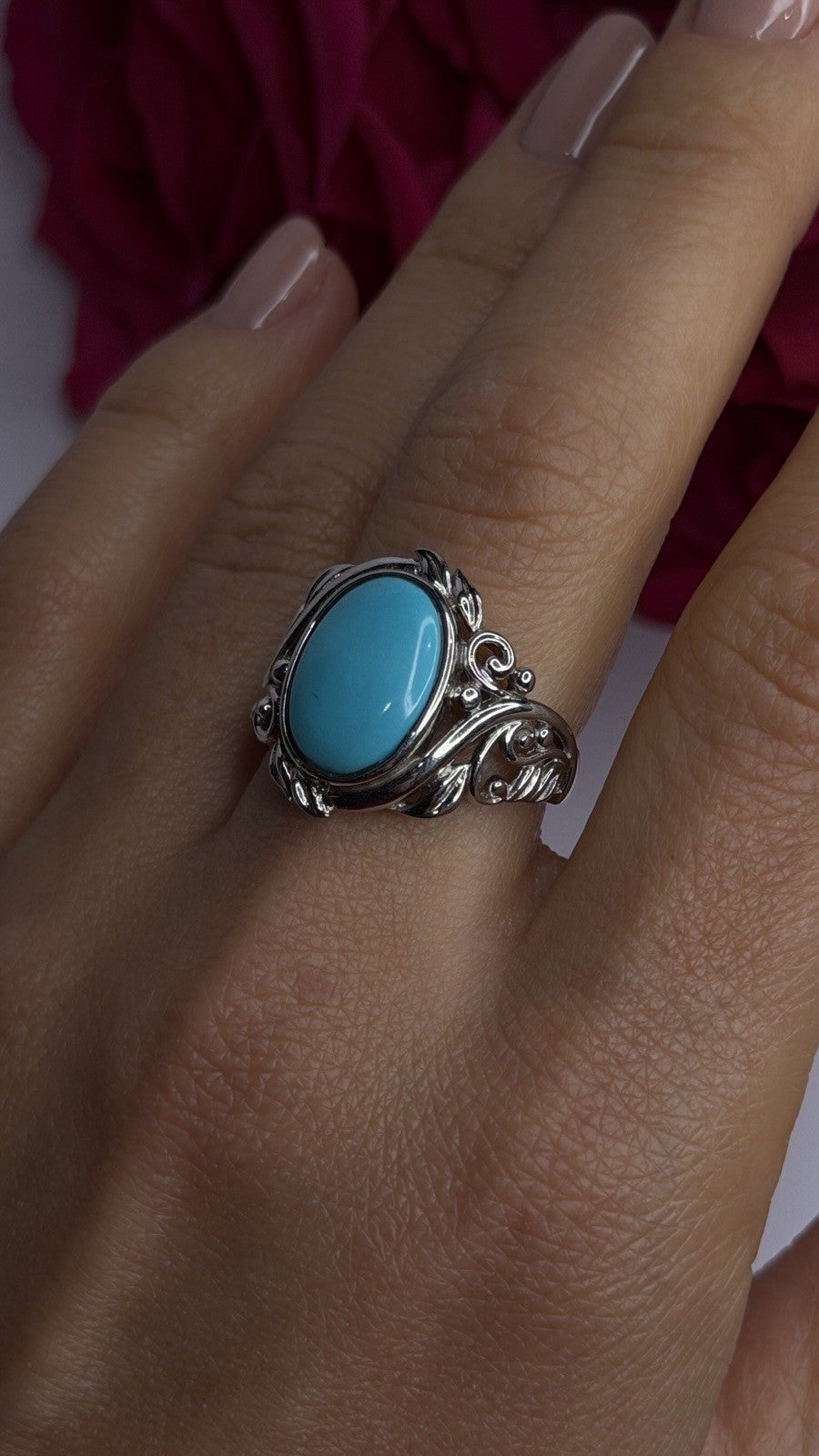 DK 925 Sterling Silver Blue Turquoise Ring Size 8
