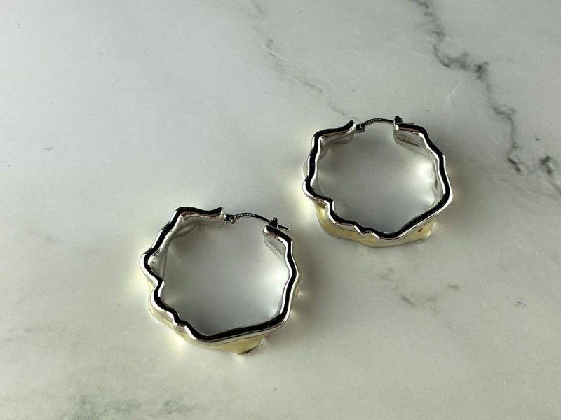 925 Sterling Silver Gold Plated Original Design Earrings Italy