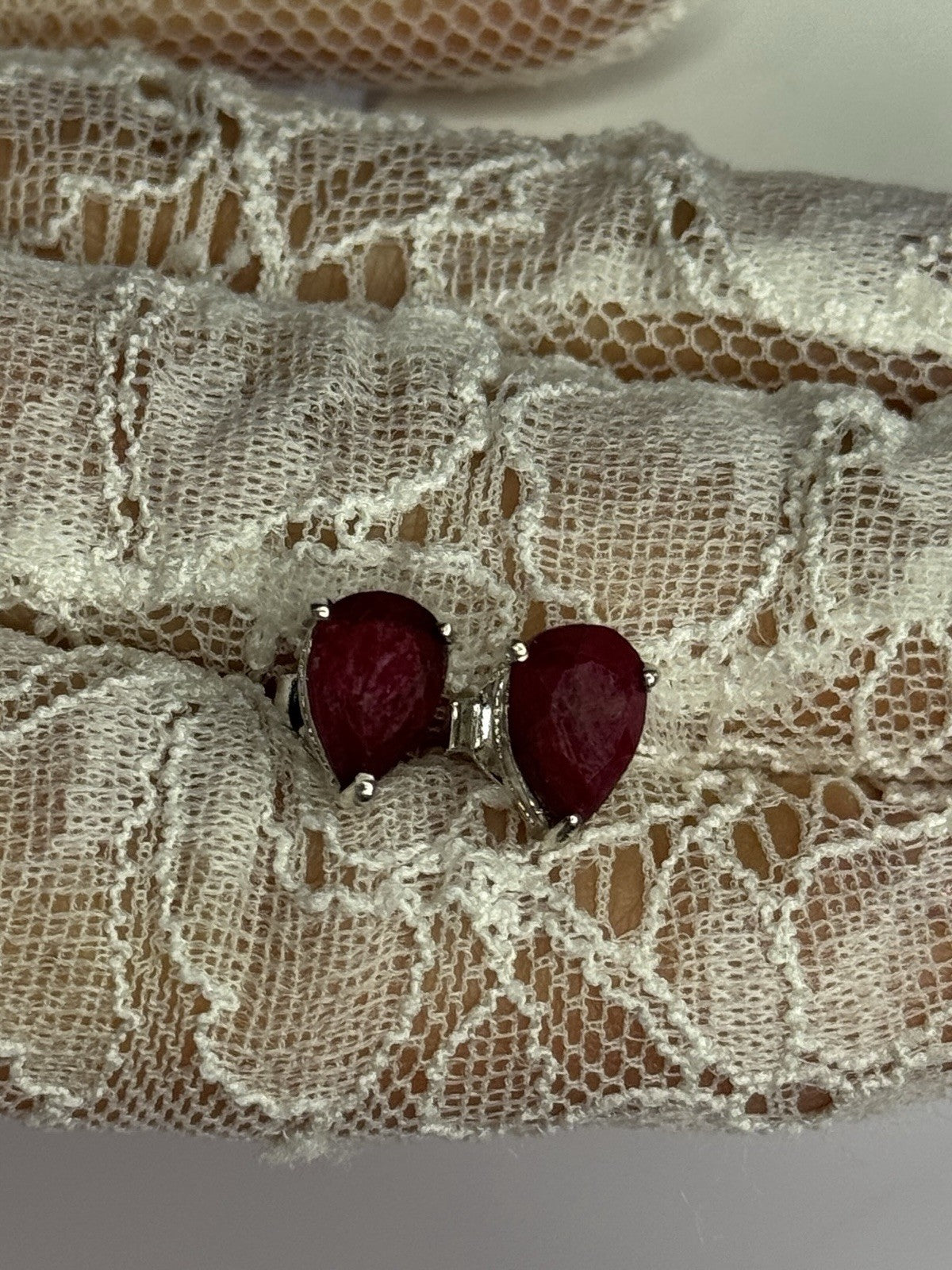 925 Sterling Silver Ruby Earrings Length 0.37 Inch