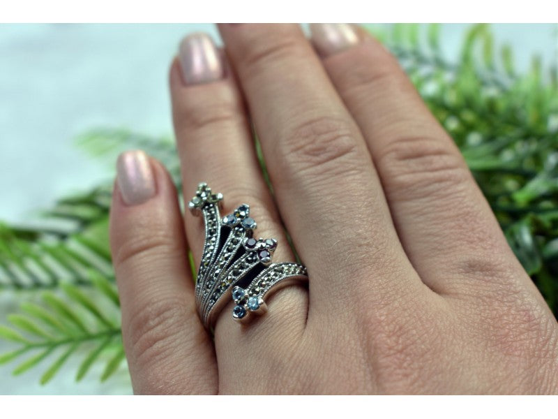 925 Sterling Silver Multi Gemstones Ring Size 7