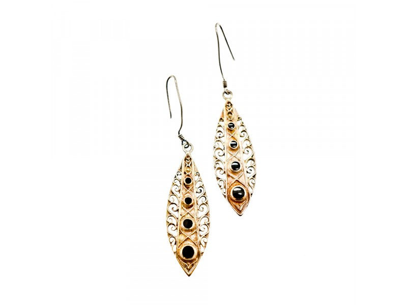 Vintage 925 Sterling Silver Black Agate Earrings