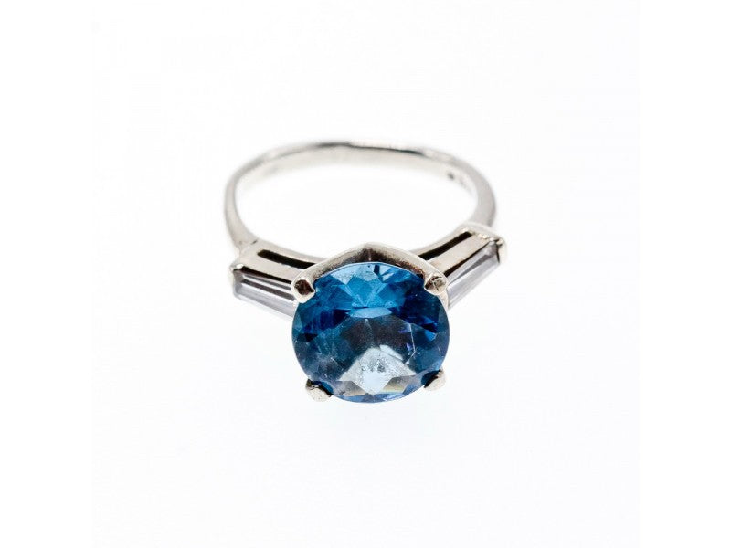925 Sterling Silver Blue Topaz & Quartz Ring Size 6.5