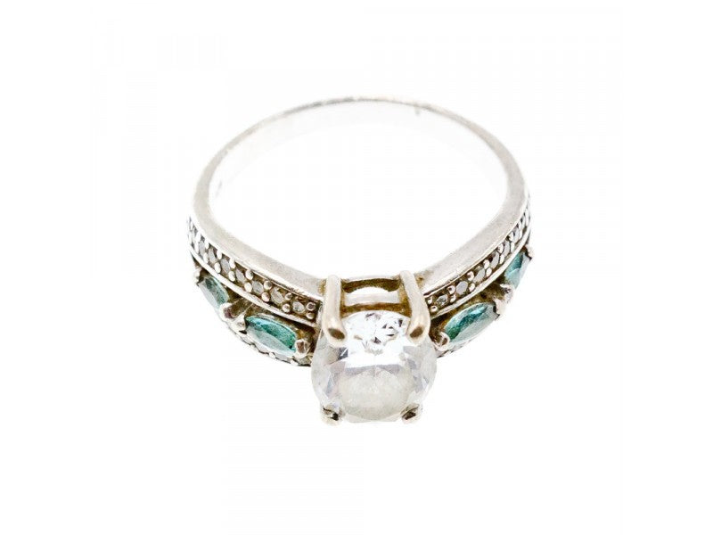 925 Sterling Silver White Beryl & Topaz Ring Size 11.75