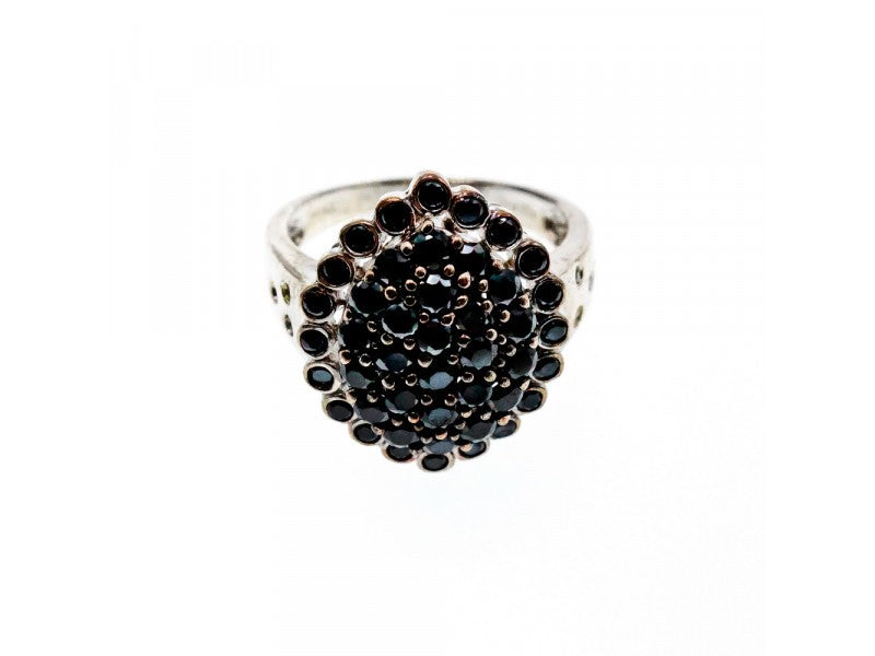 925 Sterling Silver Sapphires & CZ Ring Size 9