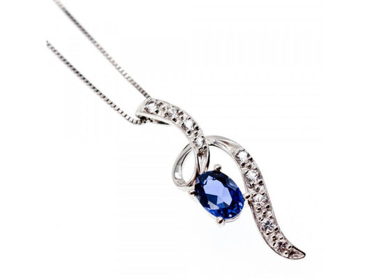 925 Sterling Silver London Blue & White Topaz Chain With Pendant