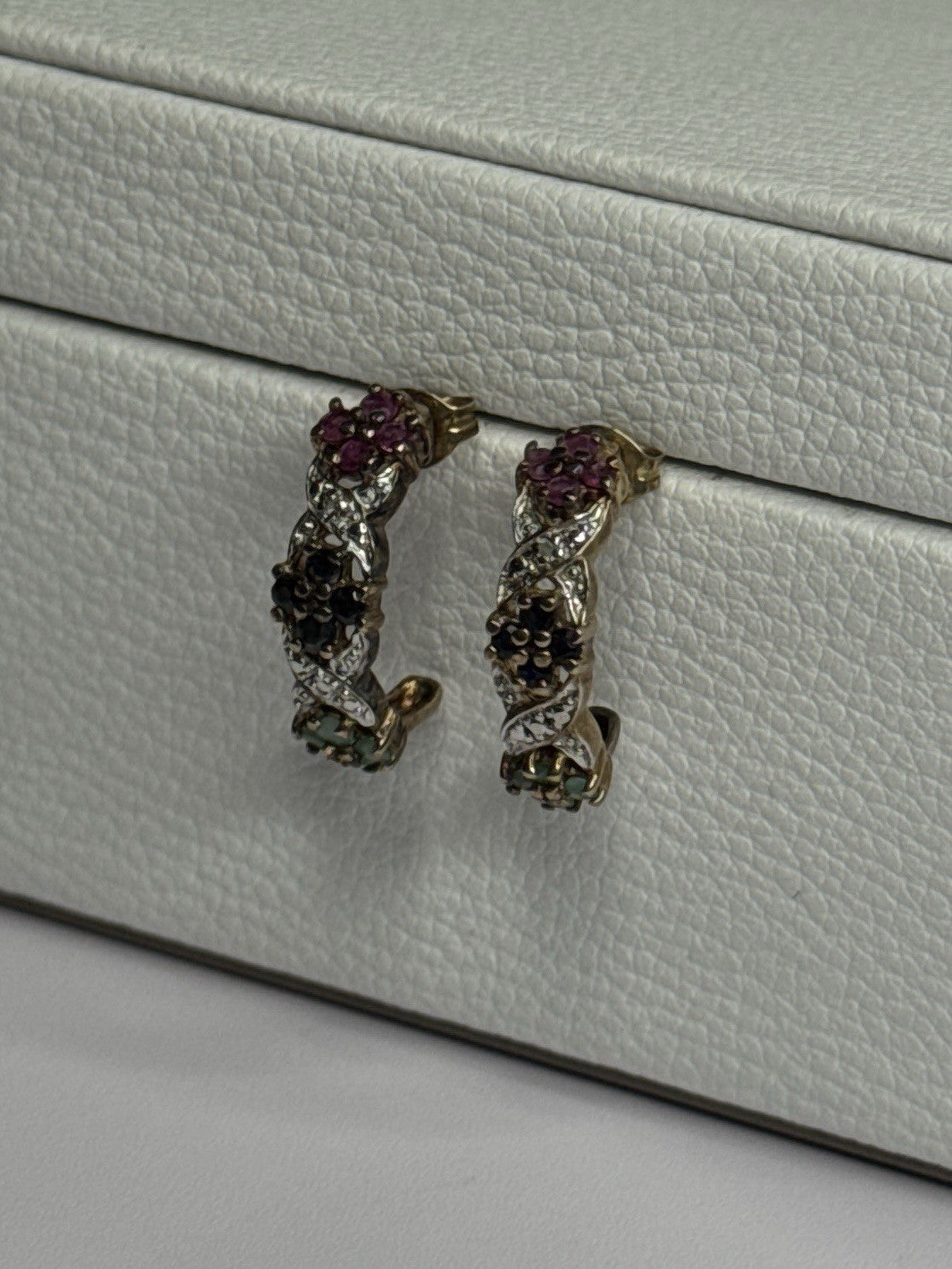 925 Sterling Silver Ruby Sapphire Emerald Earrings Length 0.80 Inch