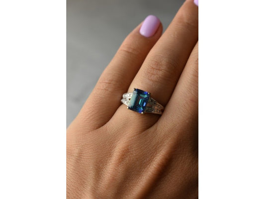 925 Sterling Silver Blue Spinel Ring Size 6.5