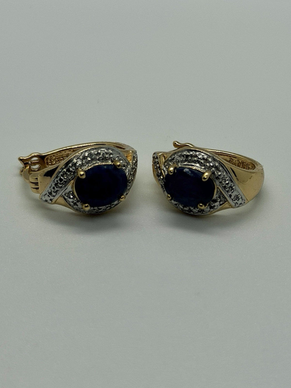 Elegant 925 Sterling Silver Gold Plated Sapphire Earrings