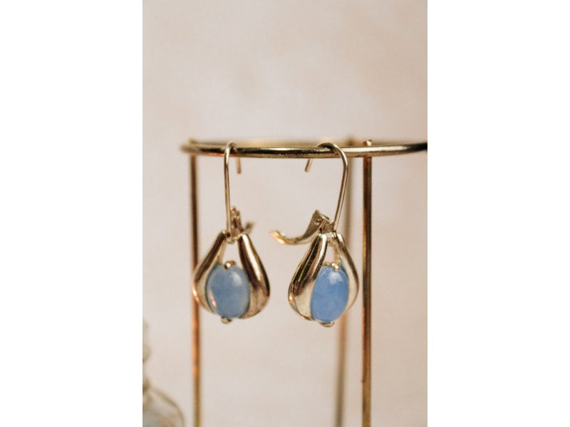 925 Sterling Silver Blue Agate Earrings
