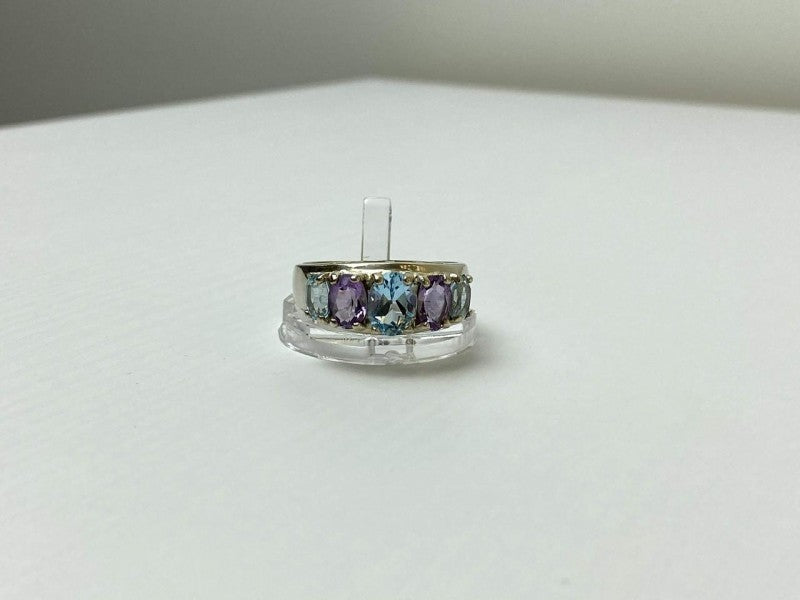 925 Sterling Silver Blue Spinel & Tanzanite Ring Size 11.25