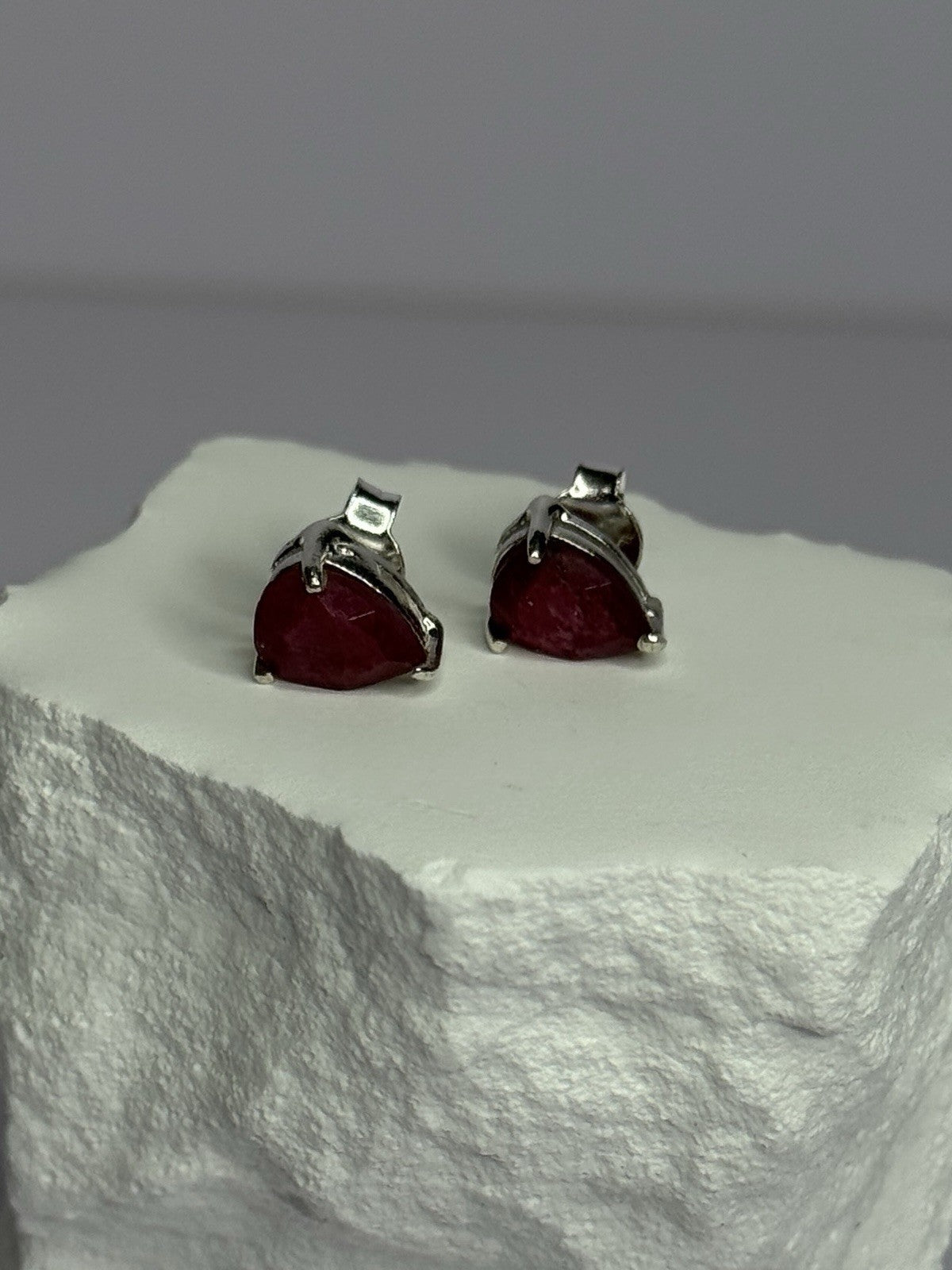 925 Sterling Silver Ruby Earrings Length 0.37 Inch