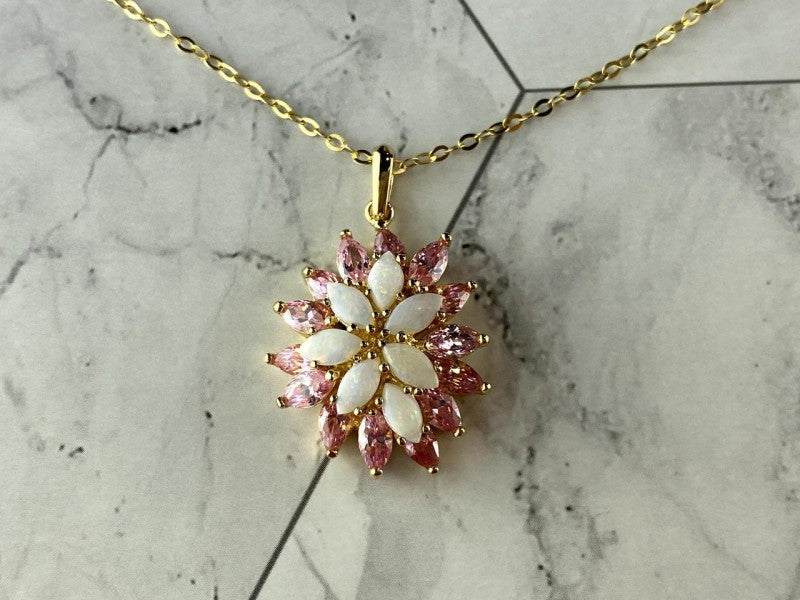 925 Sterling Silver Gold Plated Opal & Morganite Chain With Pendant