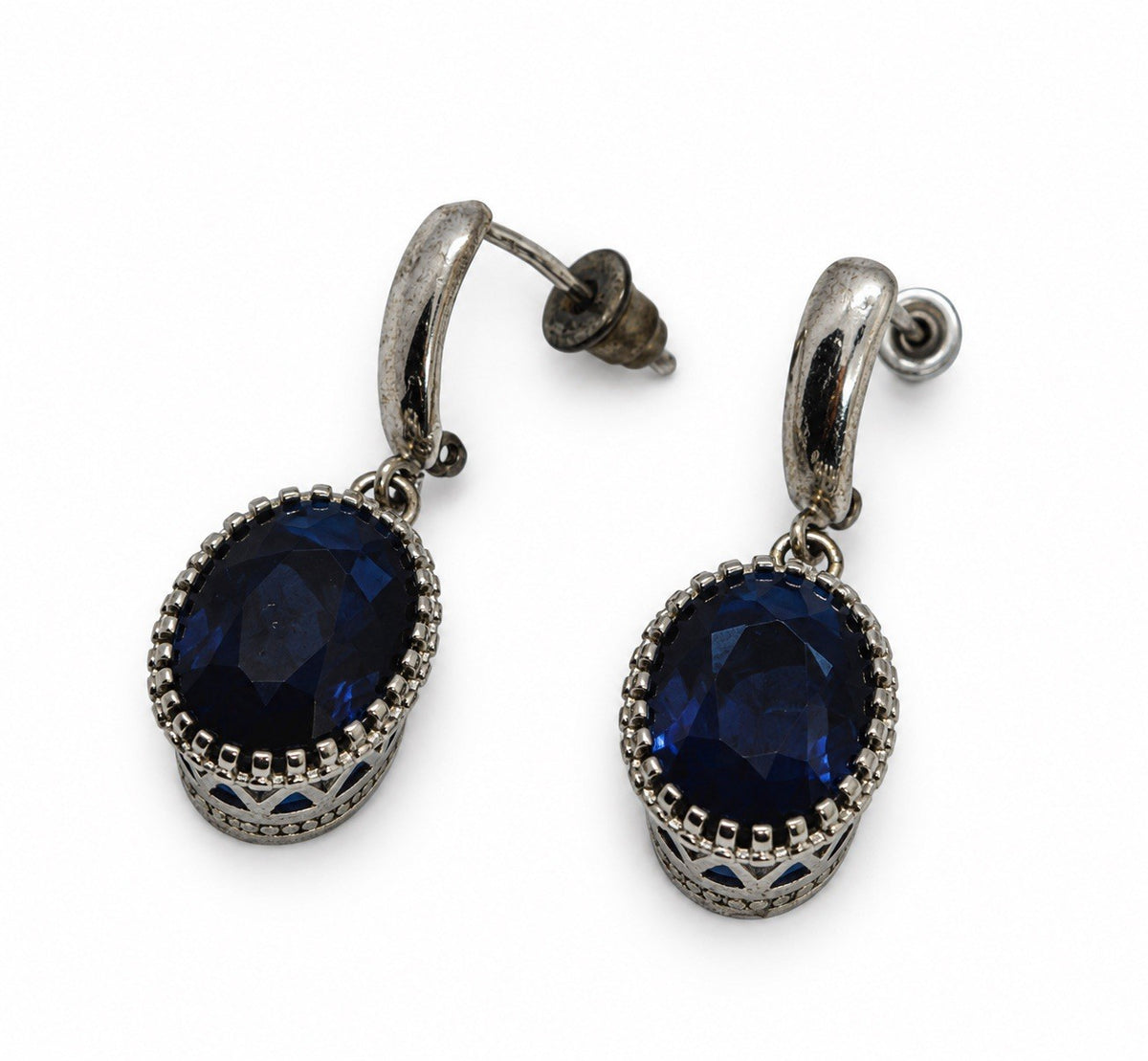 Elegant 925 Sterling Silver Oval Blue Sapphire Drop Earrings