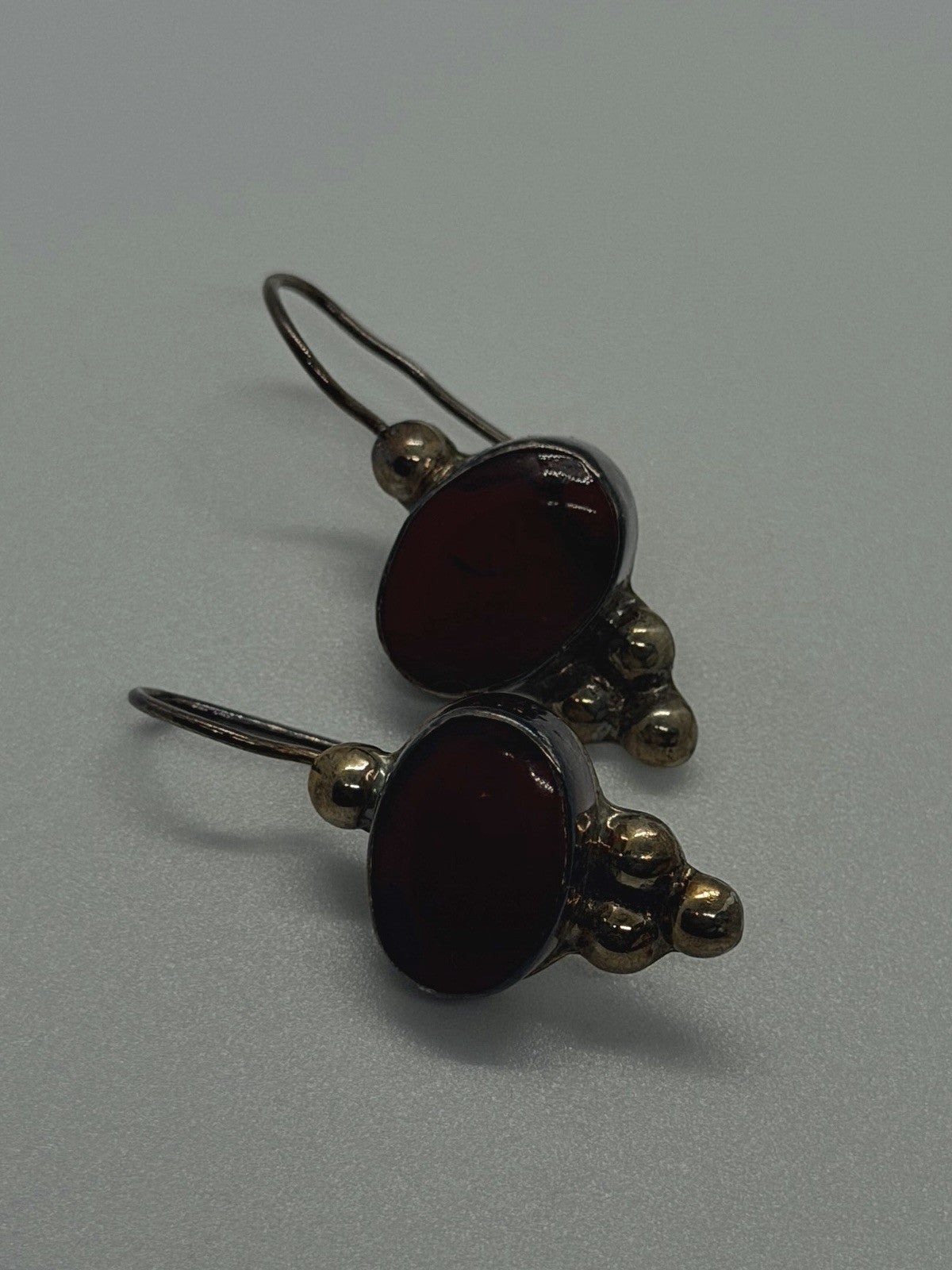 Artisan Boho Vintage 925 Sterling Silver Red Jasper Oval Dangle Earrings