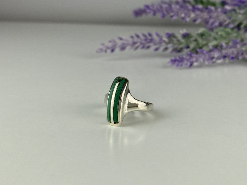 925 Sterling Silver Malachite Ring Size 5.5