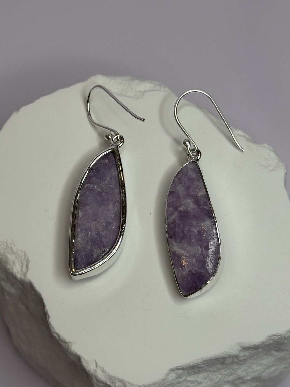 925 Sterling Silver Lepidolite Earrings Length 2 Inch