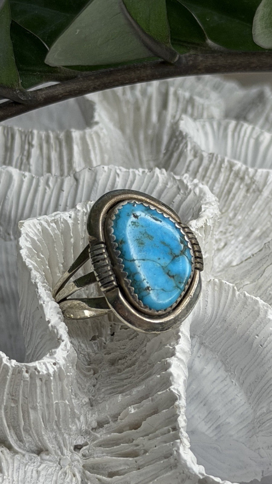 Vintage 925 Sterling Silver Blue Turquoise Ring Size 9.5