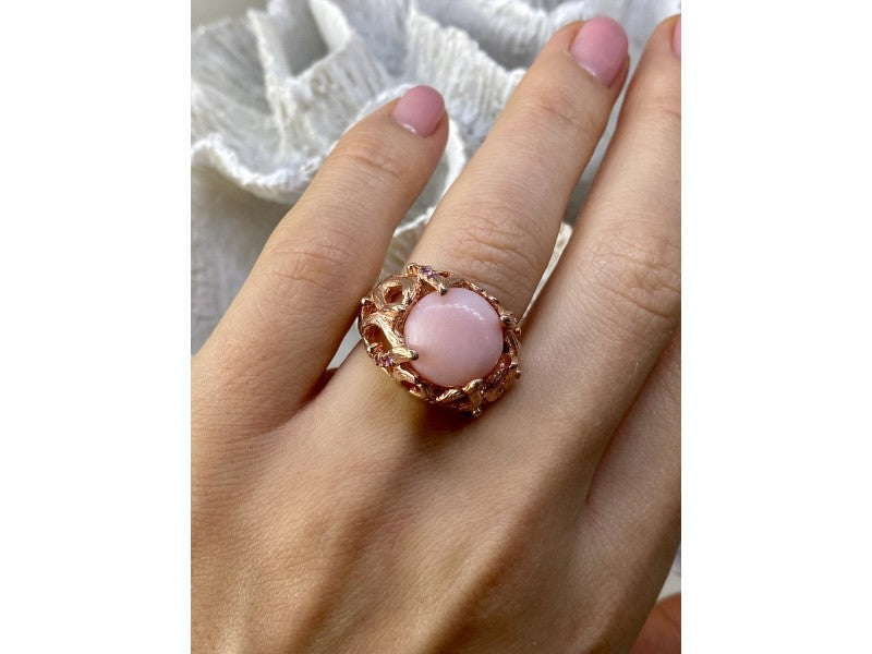 925 Sterling Silver Gold Plated Morganite "Passion" Ring Size 6.5
