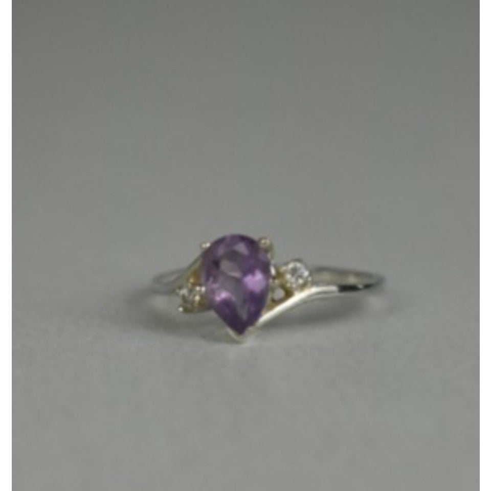 925 Sterling Silver Amethyst & CZ Ring Size 7