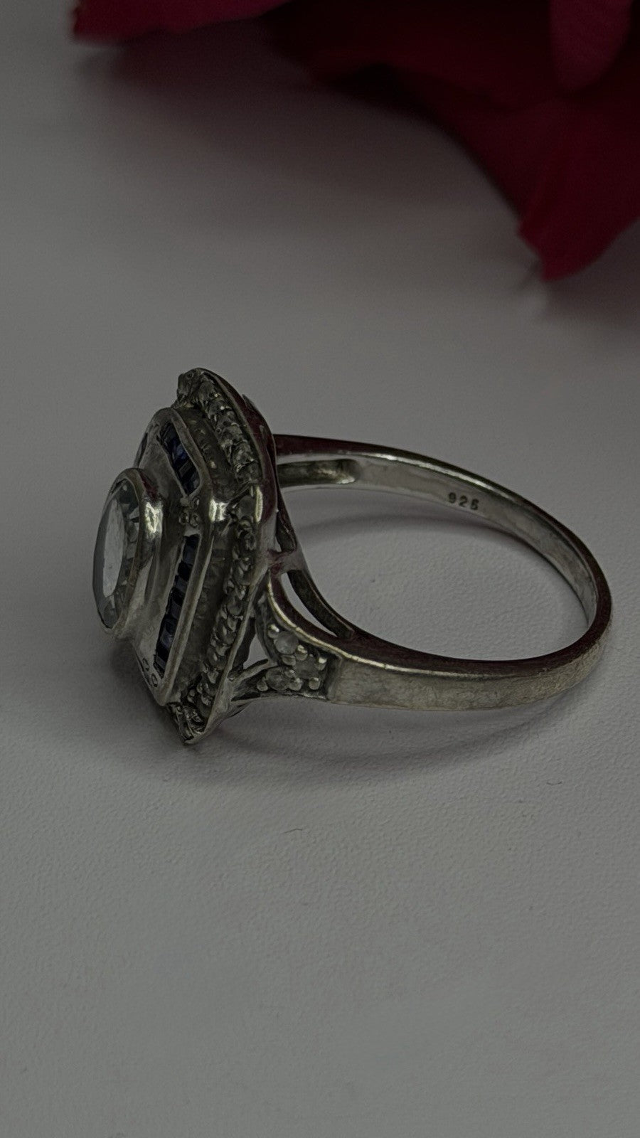 925 Sterling Silver Aquamarine, Sapphire & White Beryl Ring Size 9