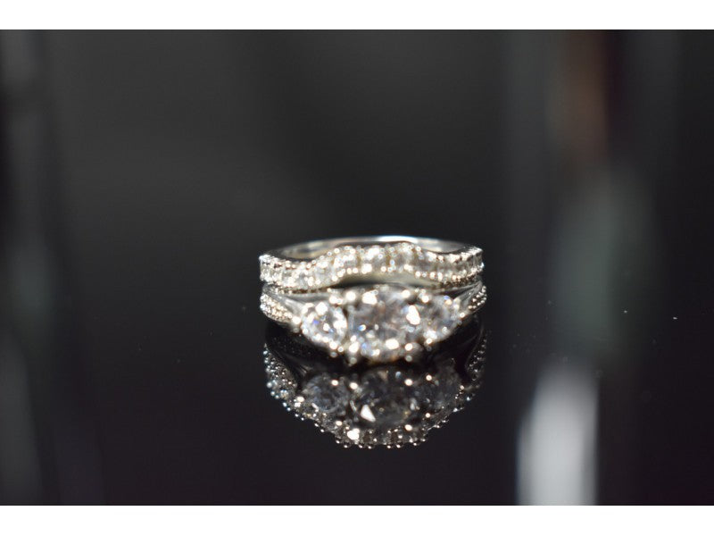 925 Sterling Silver CZ Double Ring Size 6.5