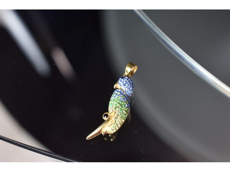 925 Sterling Silver Gold Plated CZ & Enamel "Parrot" Pendant