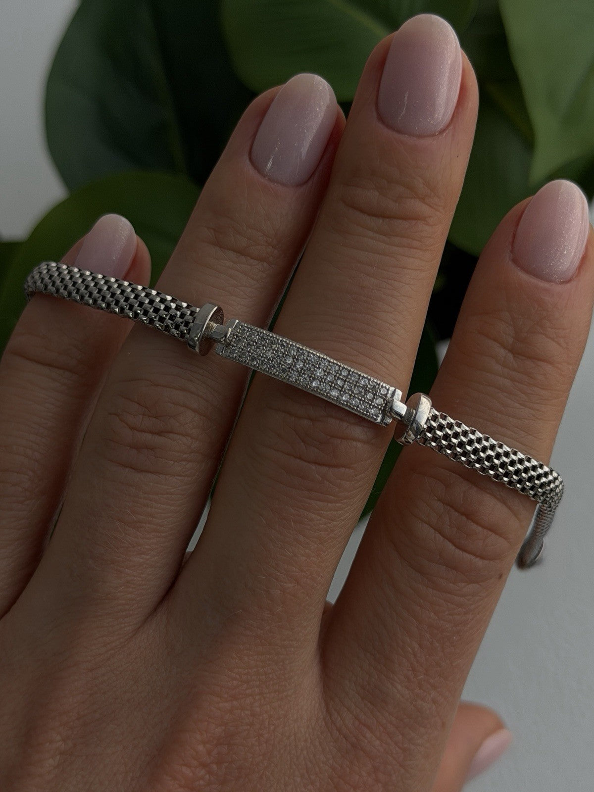 Italy Elegant 925 Sterling Silver White Colorless Topaz Bracelet 7