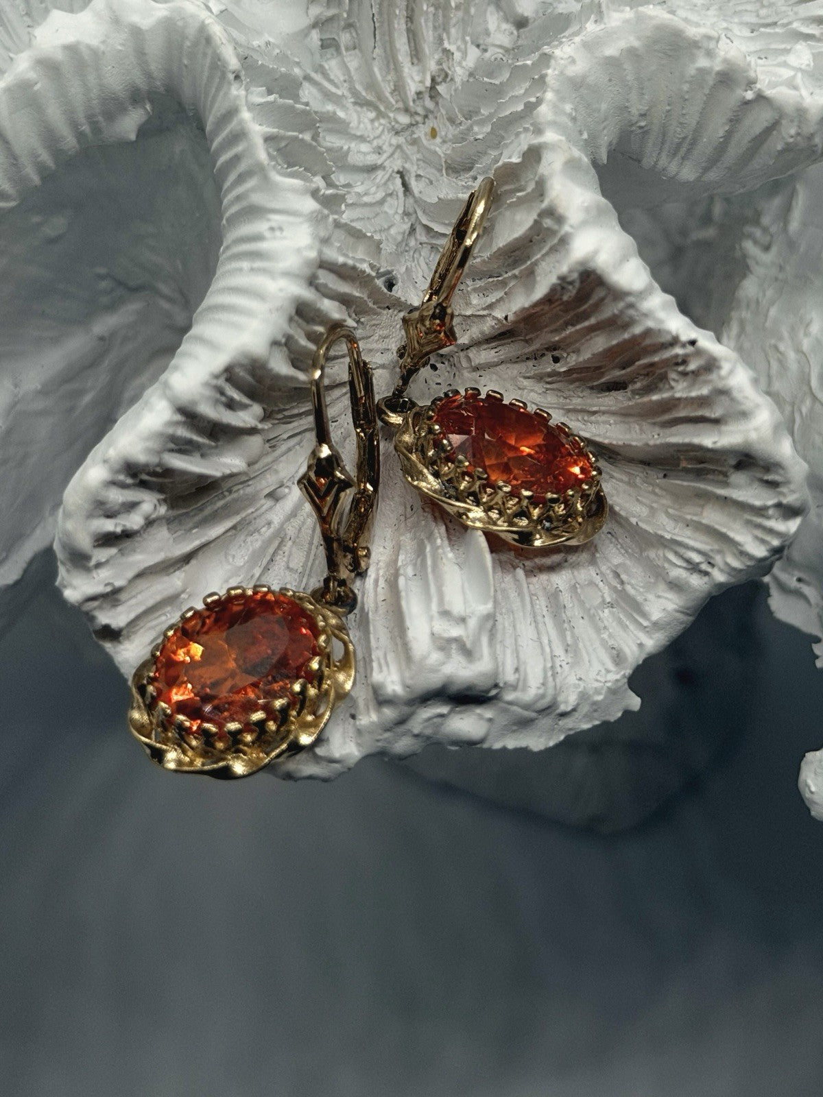 Floral 925 Sterling Silver Gold Plated Orange Cz Floral Dangle Earrings