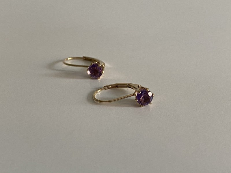 925 Sterling Silver Gold Plated Purple CZ Classic Earrings