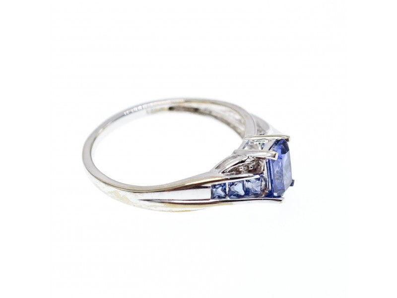 10K White Gold Iolite & Diamonds Ring Size 6.5