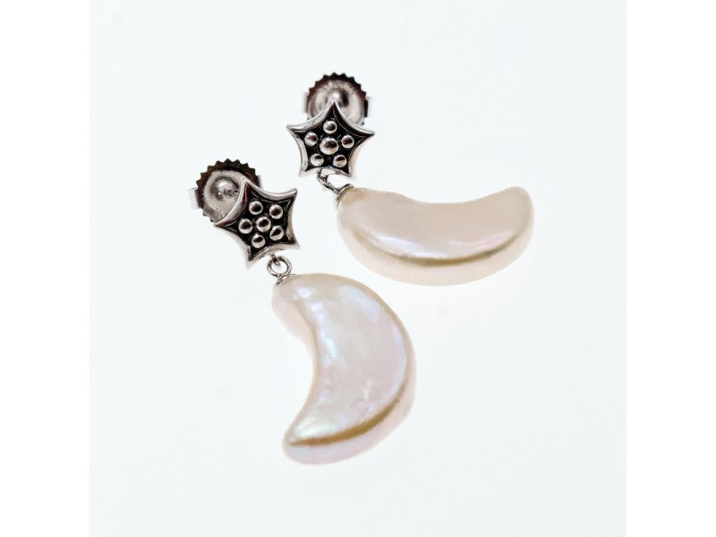 925 Sterling Silver Mother OF Pearl "Moon & Stars" Earrings
