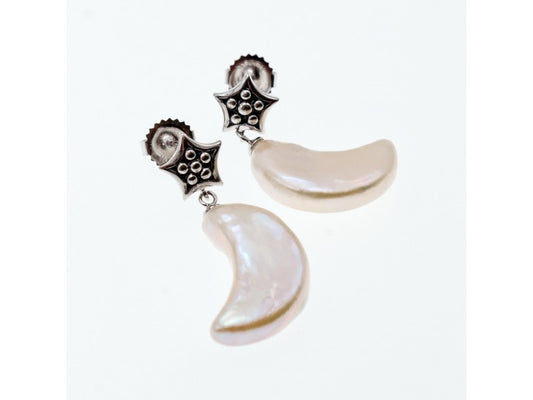 925 Sterling Silver Mother OF Pearl "Moon & Stars" Earrings