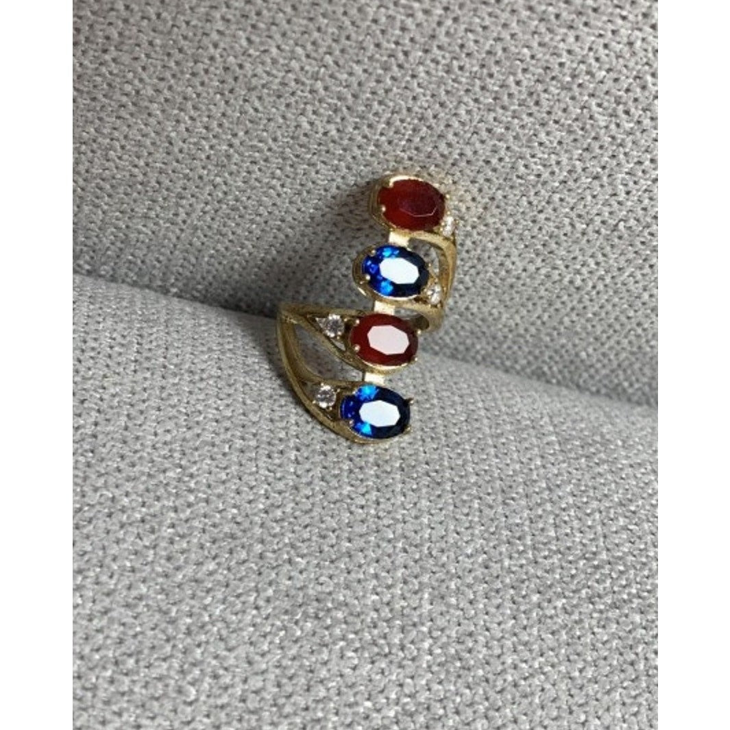 925 Sterling Silver Gold Plated Alpanite & CZ Ring Size 6.5