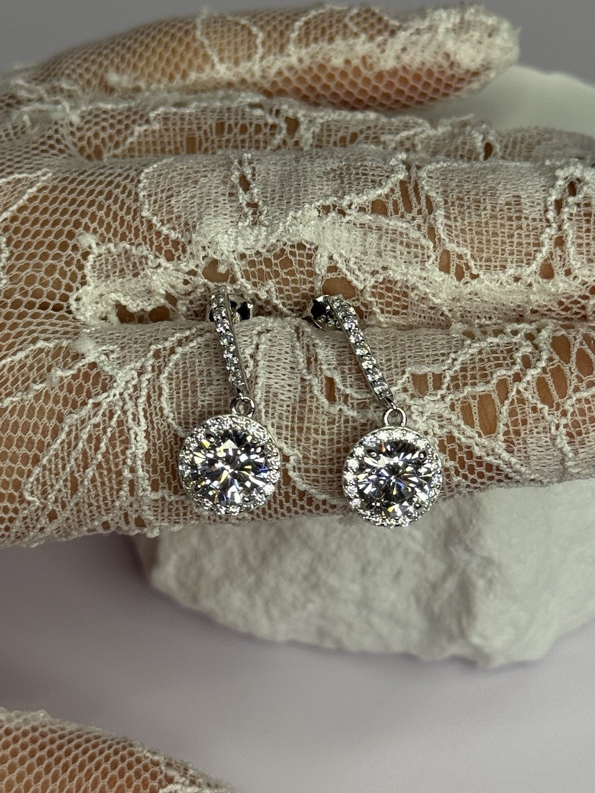 925 Sterling Silver Dream CZ Earrings Length 1.05 Inch