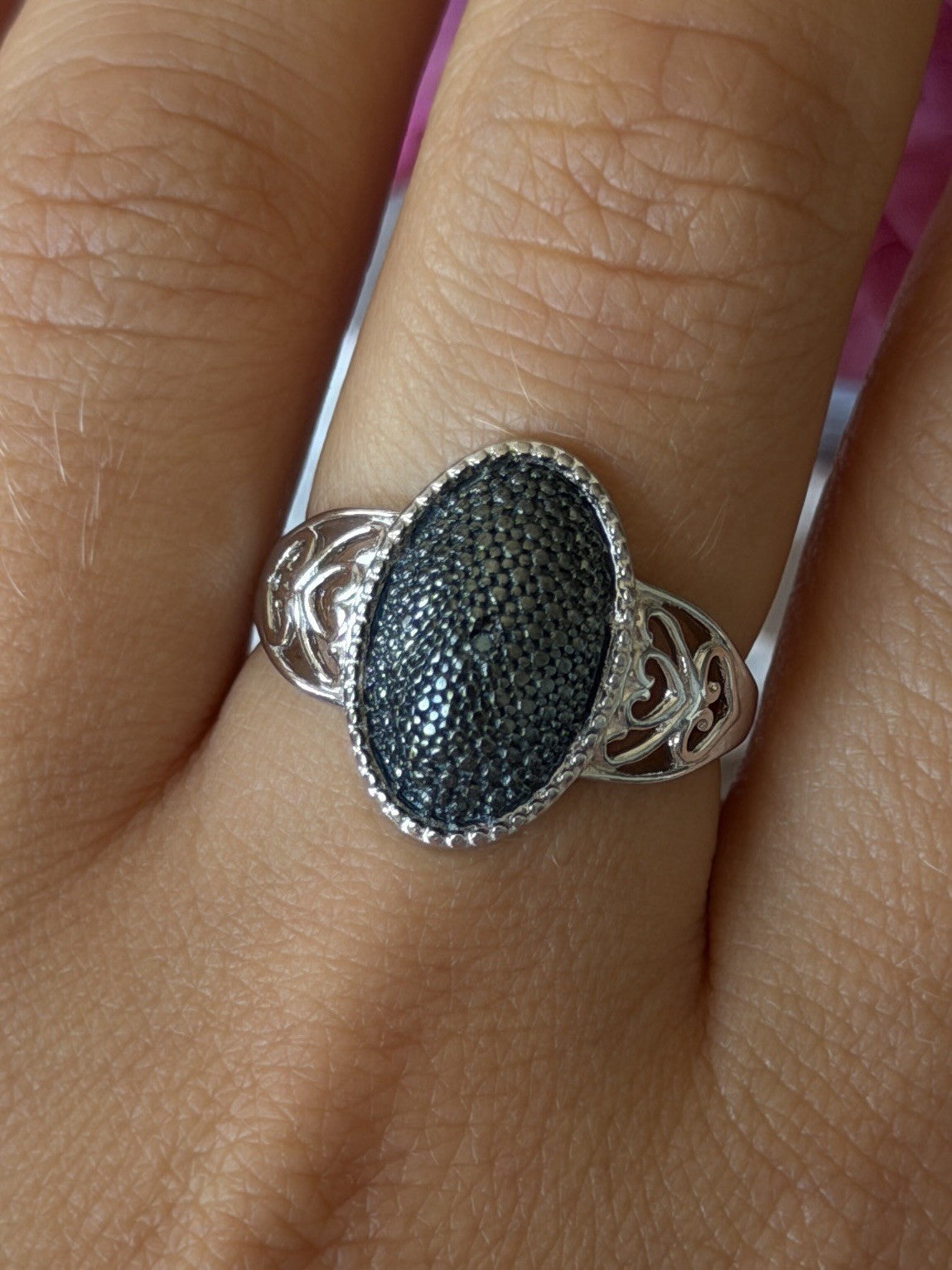 Vintage 925 Sterling Silver Black Diamond Ring Size 8