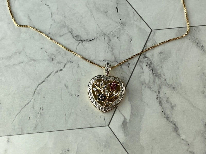 925 Sterling Silver Gold Plated Rubies & Sapphires Chain With Pendant Italy