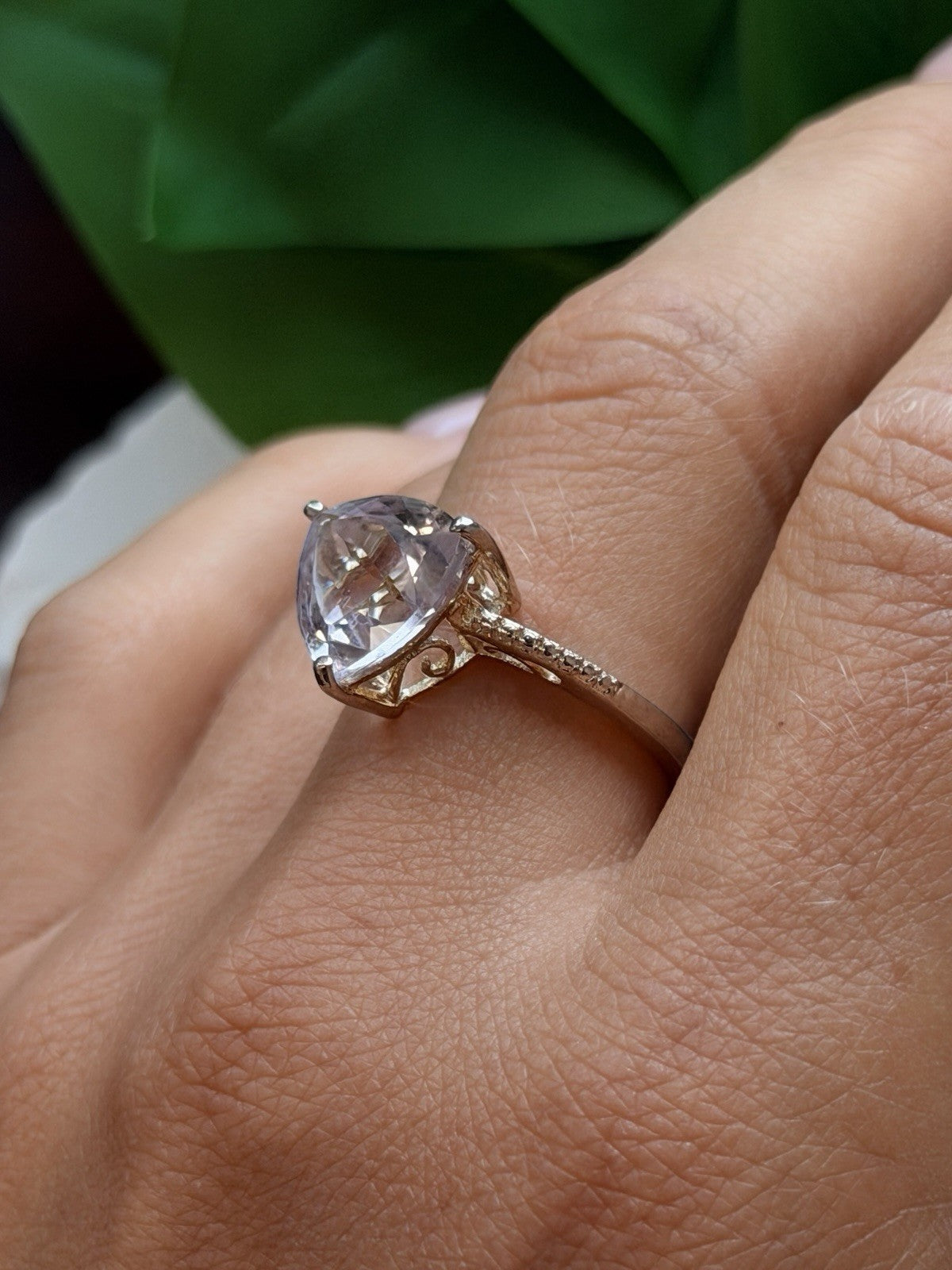 925 Sterling Silver Lilac Tone Morganite Ring Size 9