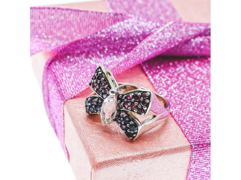 925 Sterling Silver White Topaz, Spinel & Tourmaline "Butterfly" Ring Size 8.5